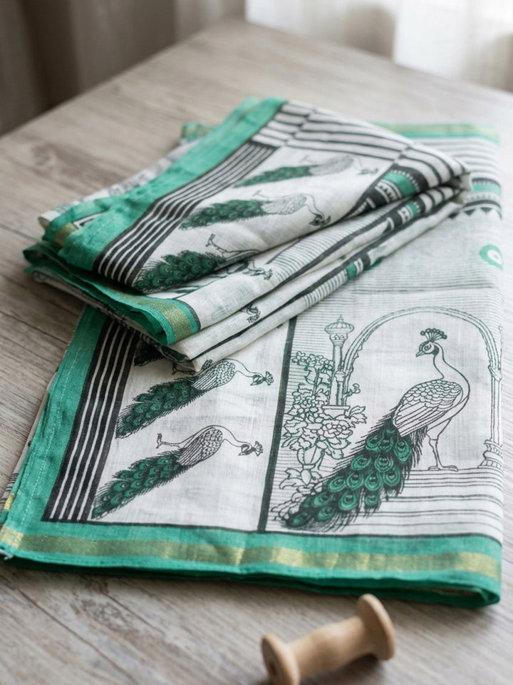 Embroidered Linen Blend Unstitched Suit With Pant &amp; Dupatta
