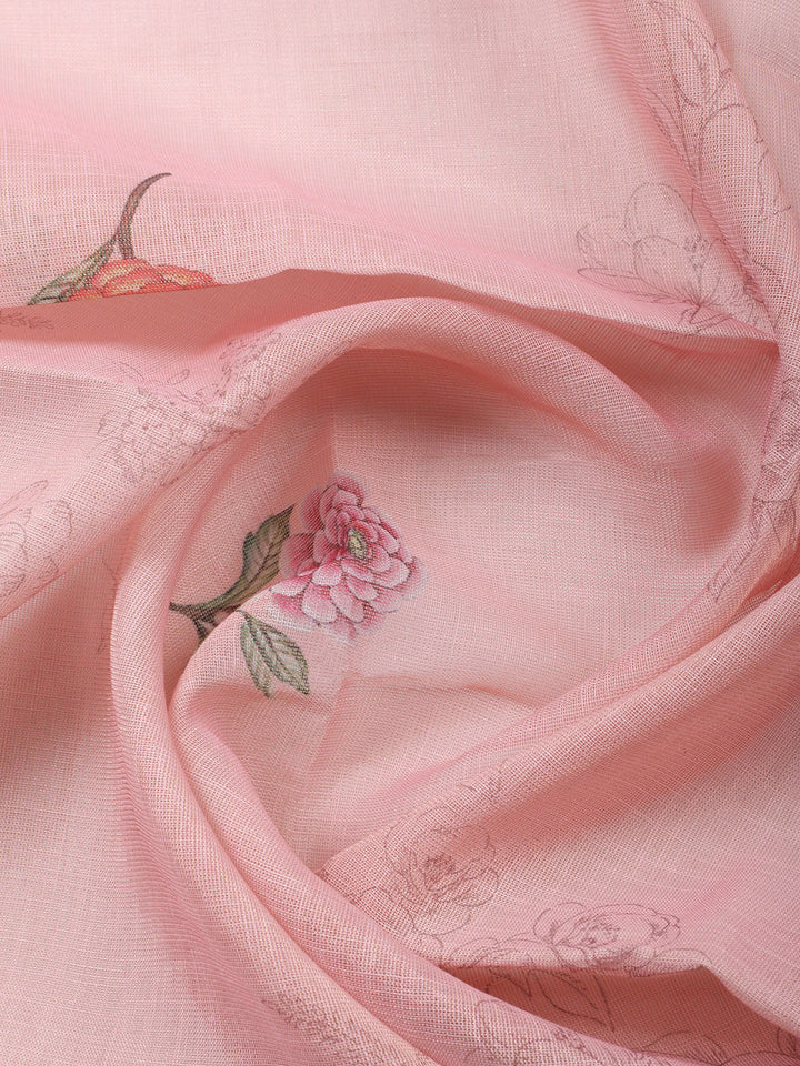Printed Linen Blend Unstitched Suit With Pant &amp; Dupatta