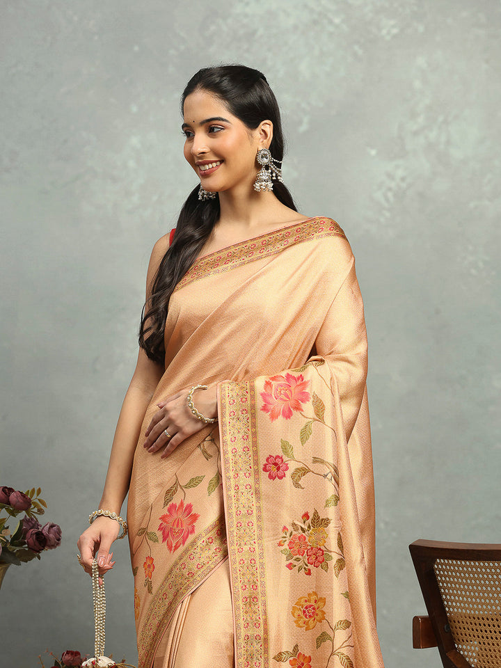 Floral Printed Woven Design Dola Silk Saree