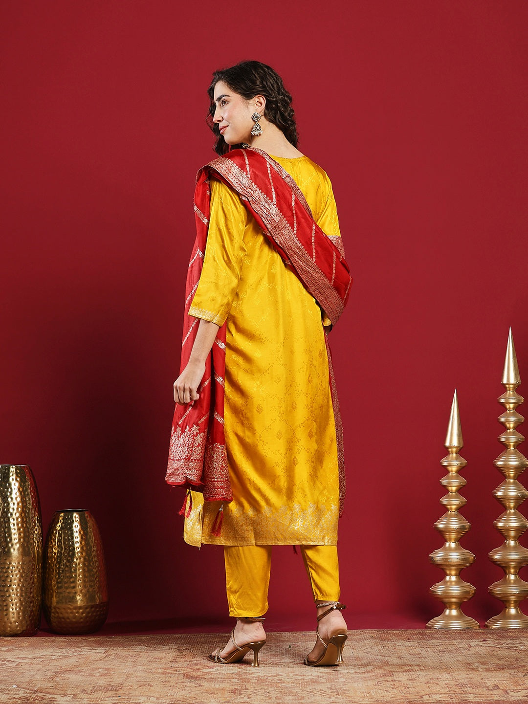 Embroidered Cotton Kurta With Pant &amp; Dupatta