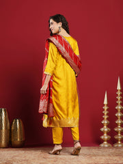 Embroidered Cotton Kurta With Pant & Dupatta