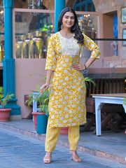 Floral Printed Cotton Kurta With Pants & Dupatta