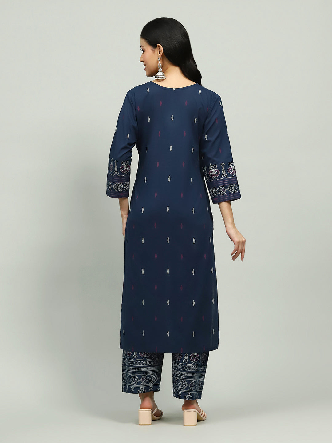 Plain Cotton Blend Kurta With Pants