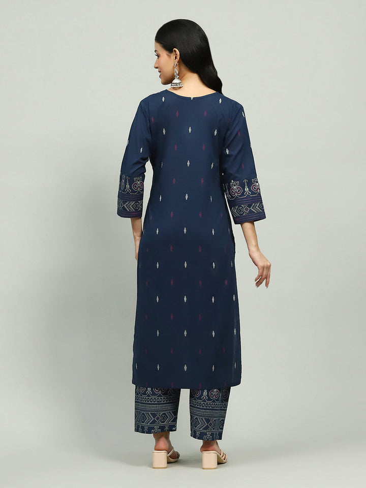 Plain Cotton Blend Kurta With Pants
