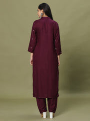Resham Embroidery Cotton Blend Kurta With Pants