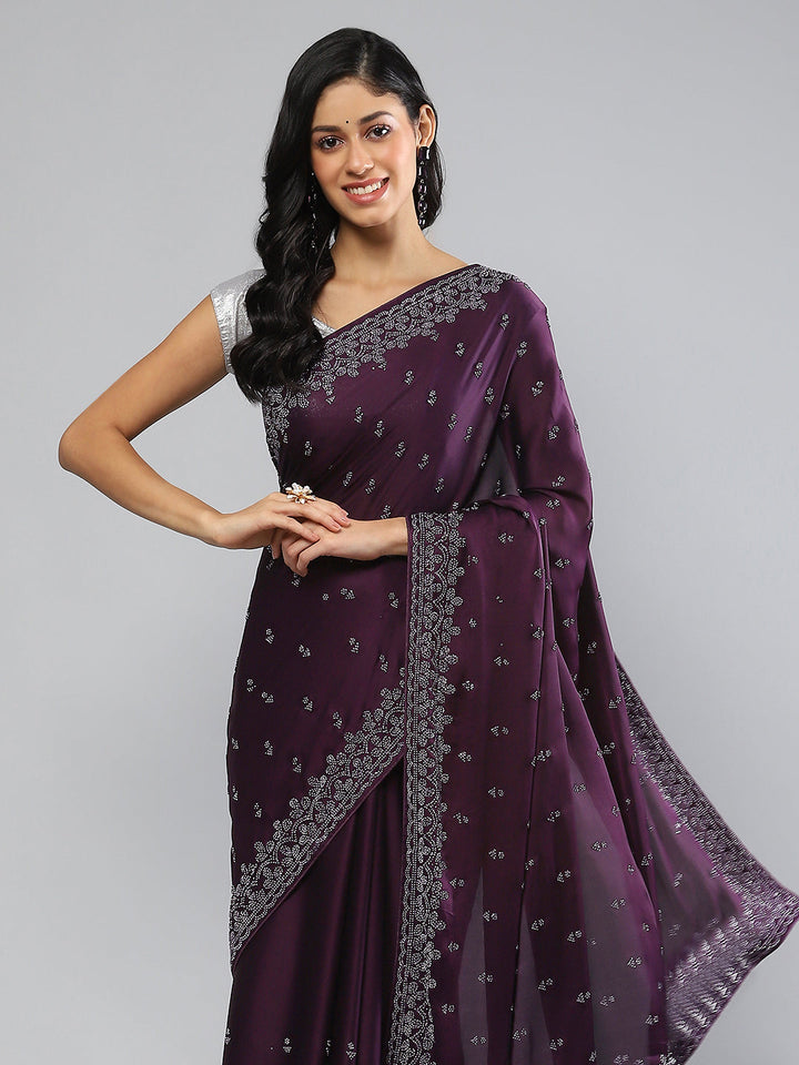 Stone Work Embellished Satin Saree