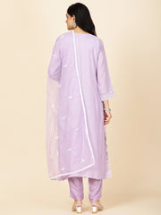 Neck Embroidery Cotton Kurta With Pants & Dupatta