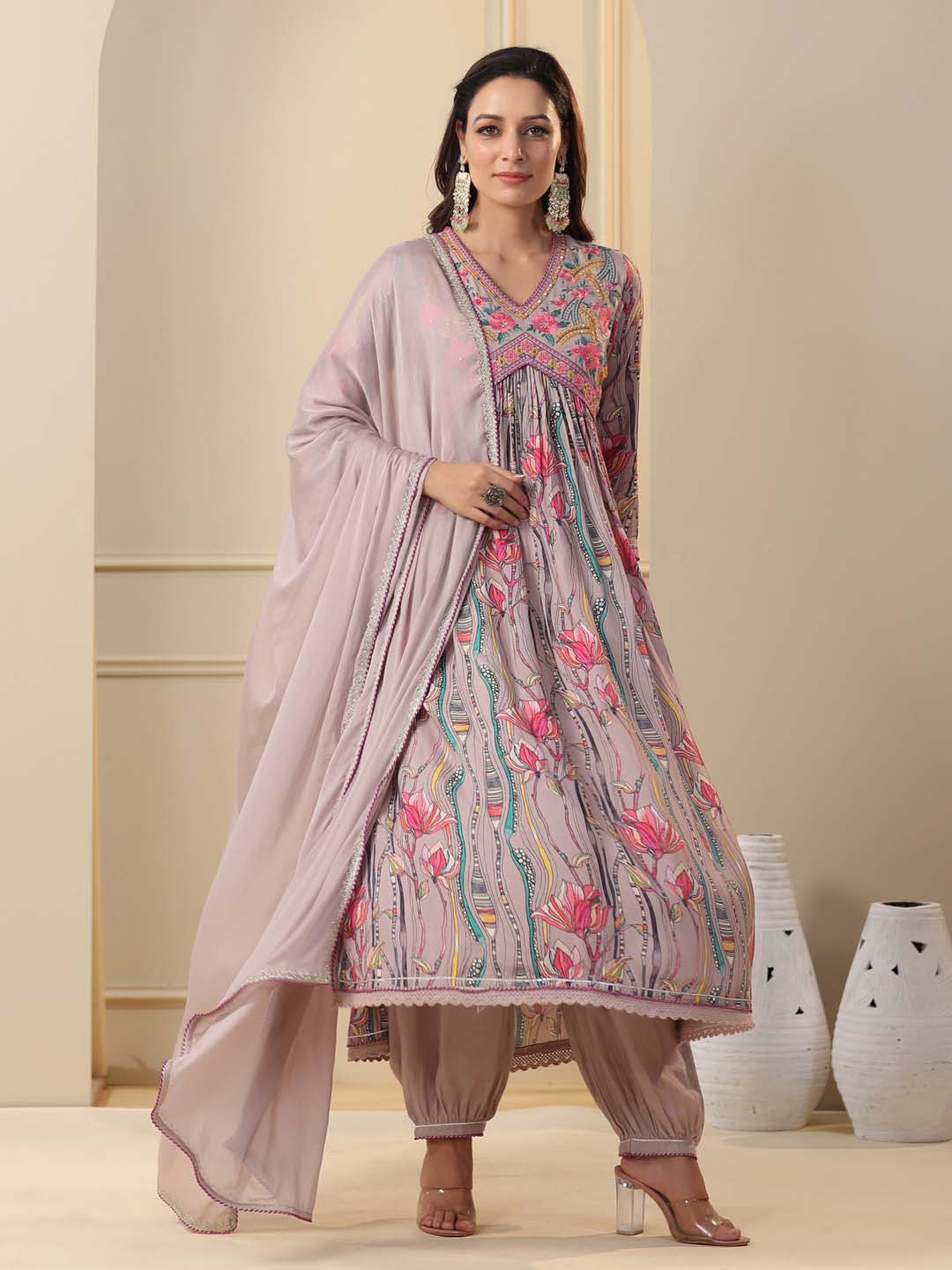 Printed Cotton Kurta With Pants & Dupatta