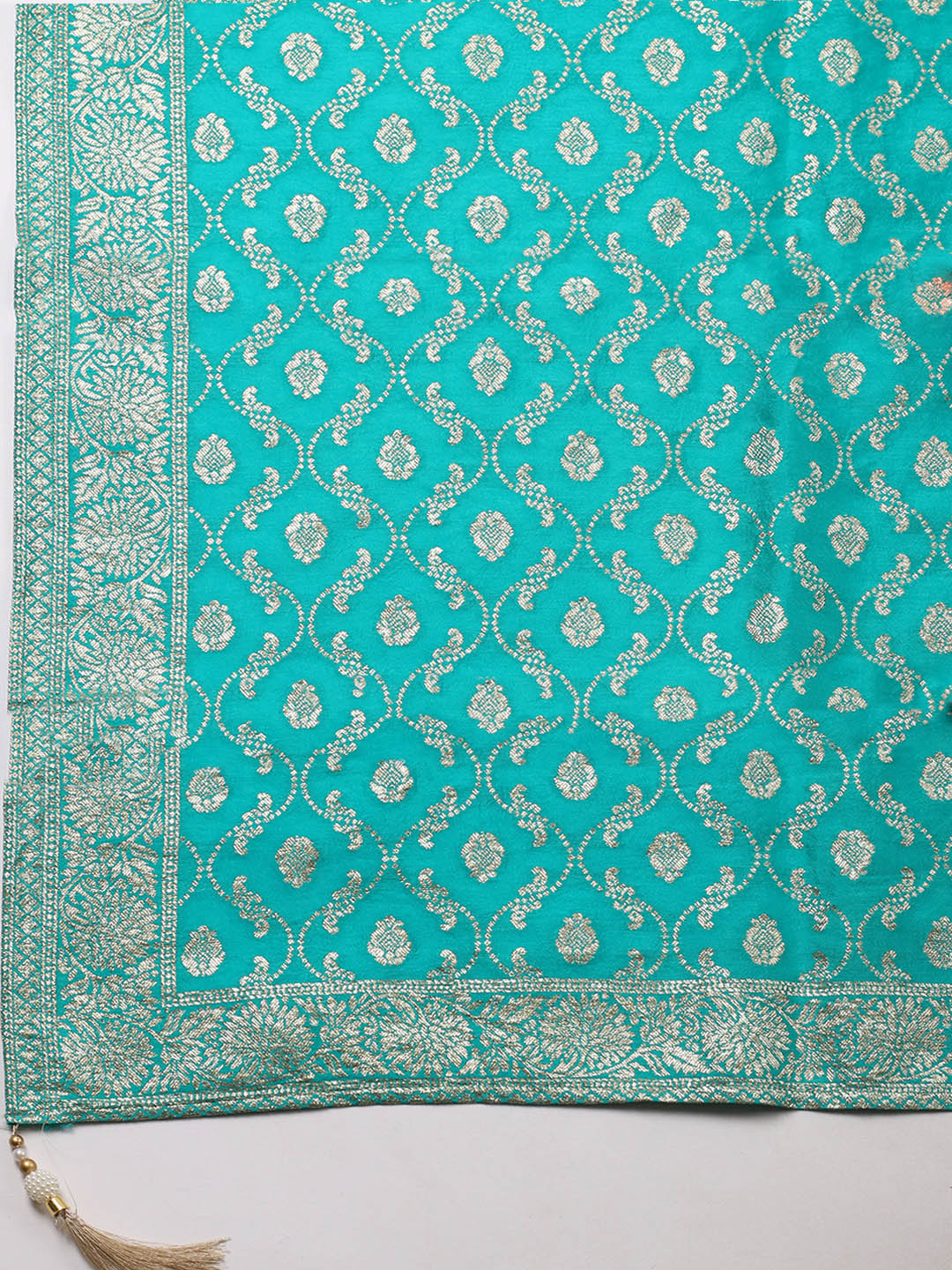 Embroidered Chanderi Unstitched Suit With Pant &amp; Dupatta