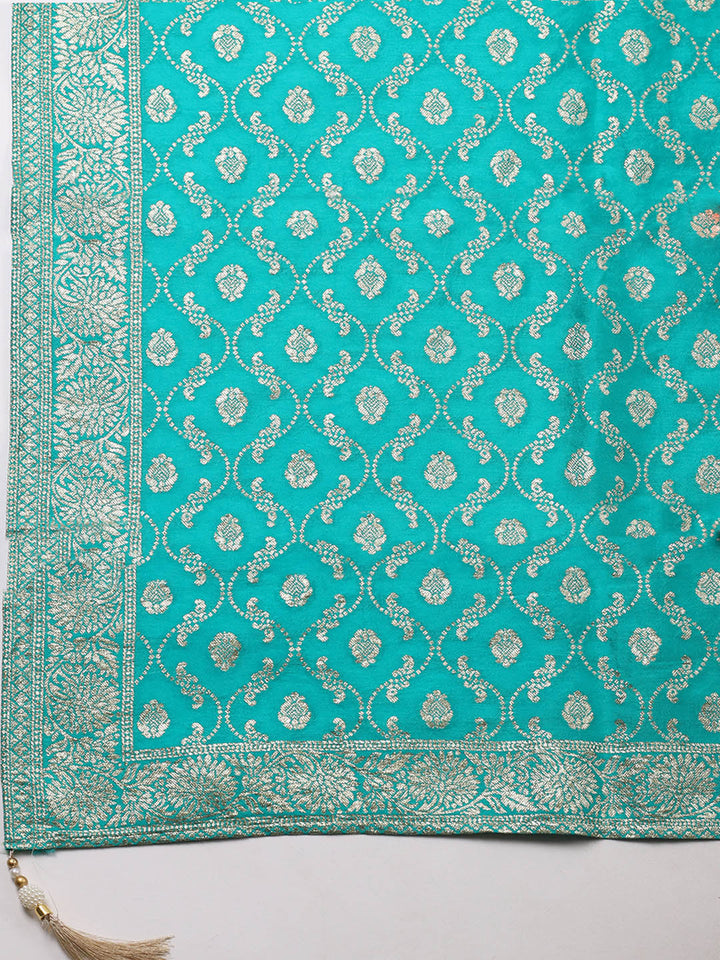 Embroidered Chanderi Unstitched Suit With Pant &amp; Dupatta