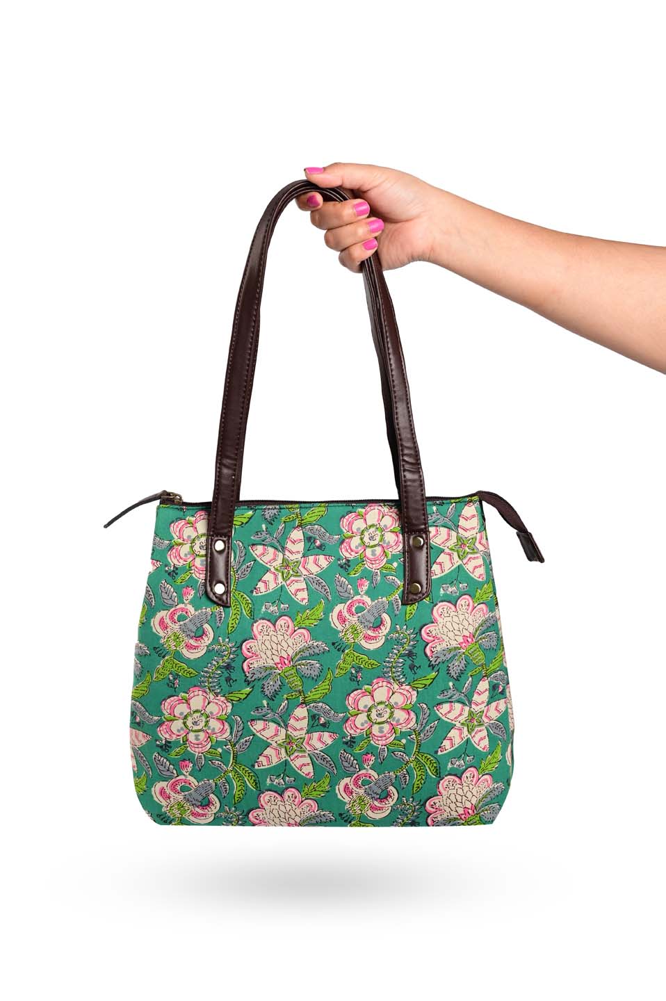 Floral Printed Cotton Handbag With Clutch