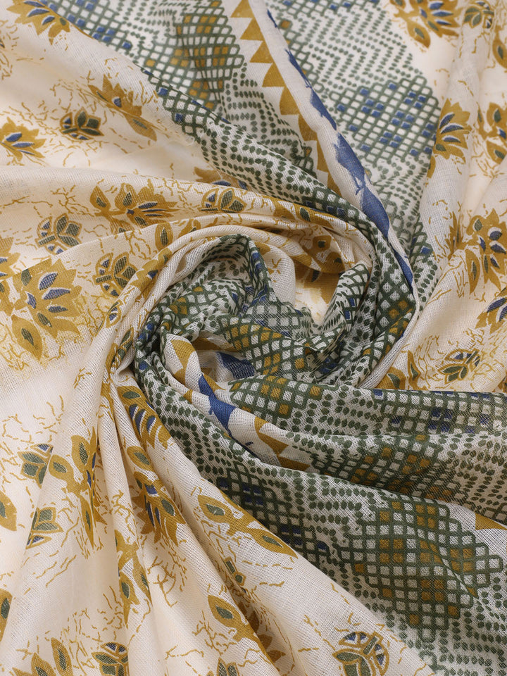Printed Cotton Blend Unstitched Suit With Dupatta