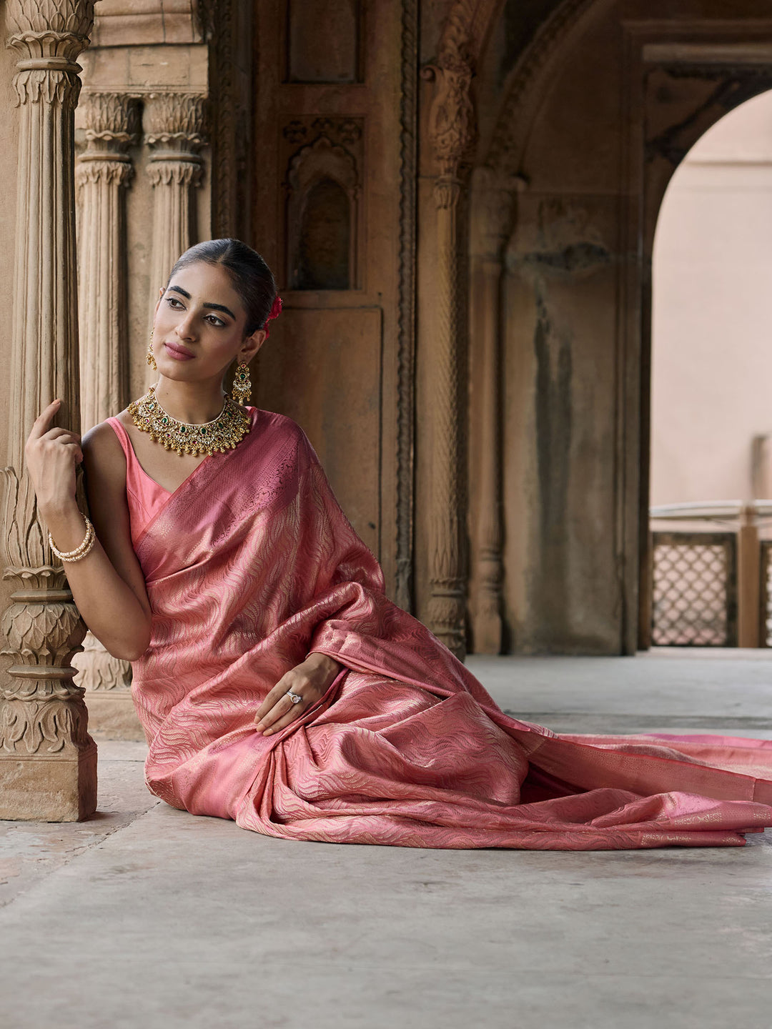 pink Hlame Woven Saree