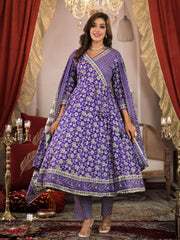 Floral Print Cotton Kurta With Pants & Dupatta