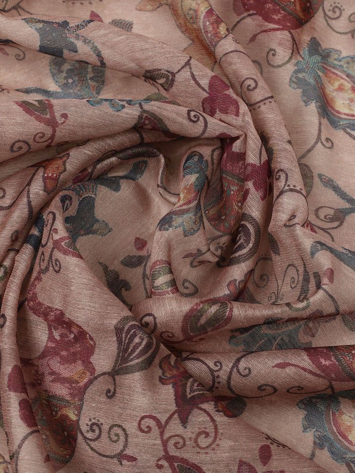Embroidered Chanderi Unstitched Suit With Pant &amp; Dupatta