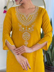 Embroidery Cotton Blend Kurta With Pants & Dupatta