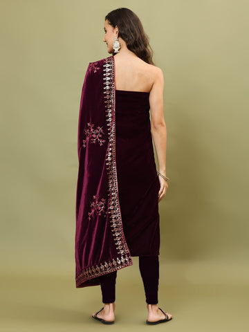 Neck Embroidered Velvet Unstitched Suit Piece With Dupatta