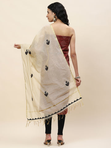 Neck Patch Cotton Unstitched Suit With Dupatta