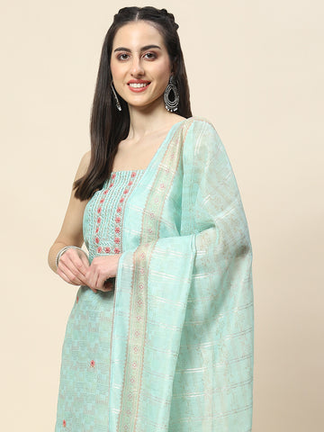 Neck Embroidery Chanderi Unstitched Suit Piece With Dupatta