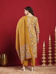 Printed Cotton Kurta With Pant & Dupatta