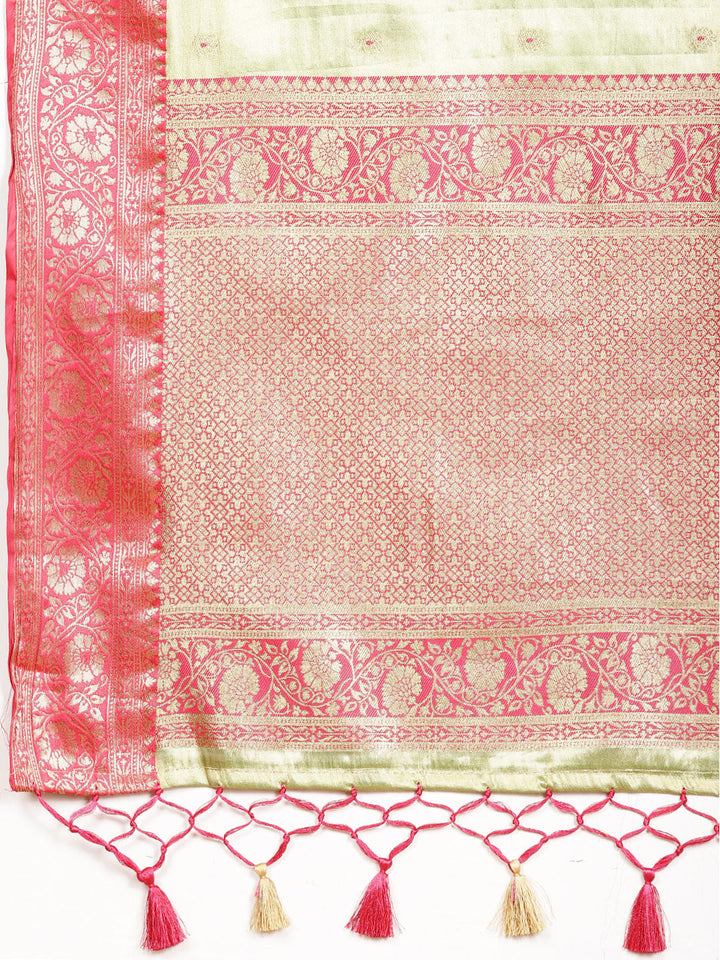 Plain Zari Border Banarasi Woven Saree
