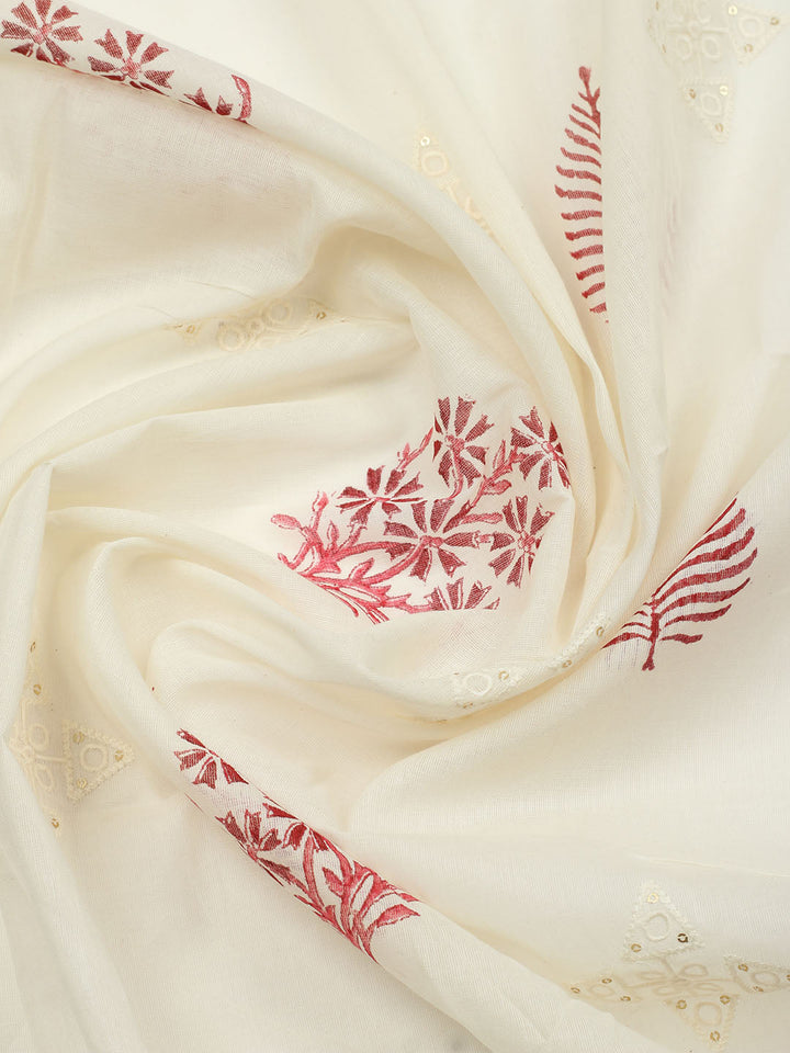 Printed Cotton Blend Unstitched Suit With Pant &amp; Dupatta