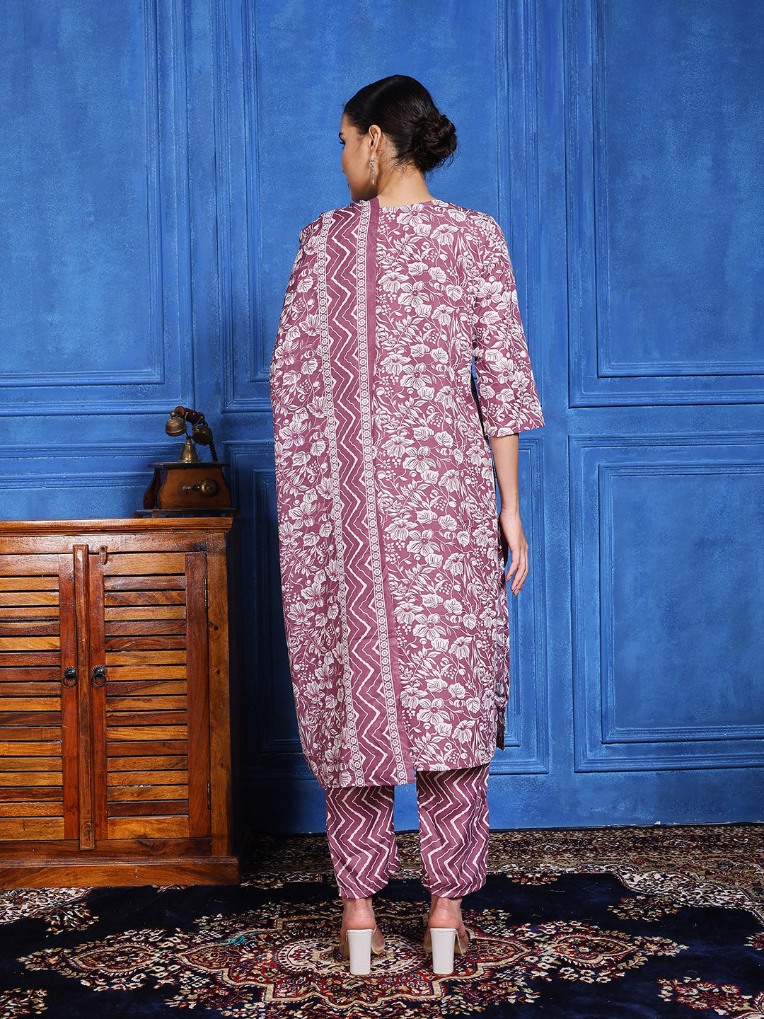 Printed Cotton Blend Kurta With Pants &amp; Dupatta