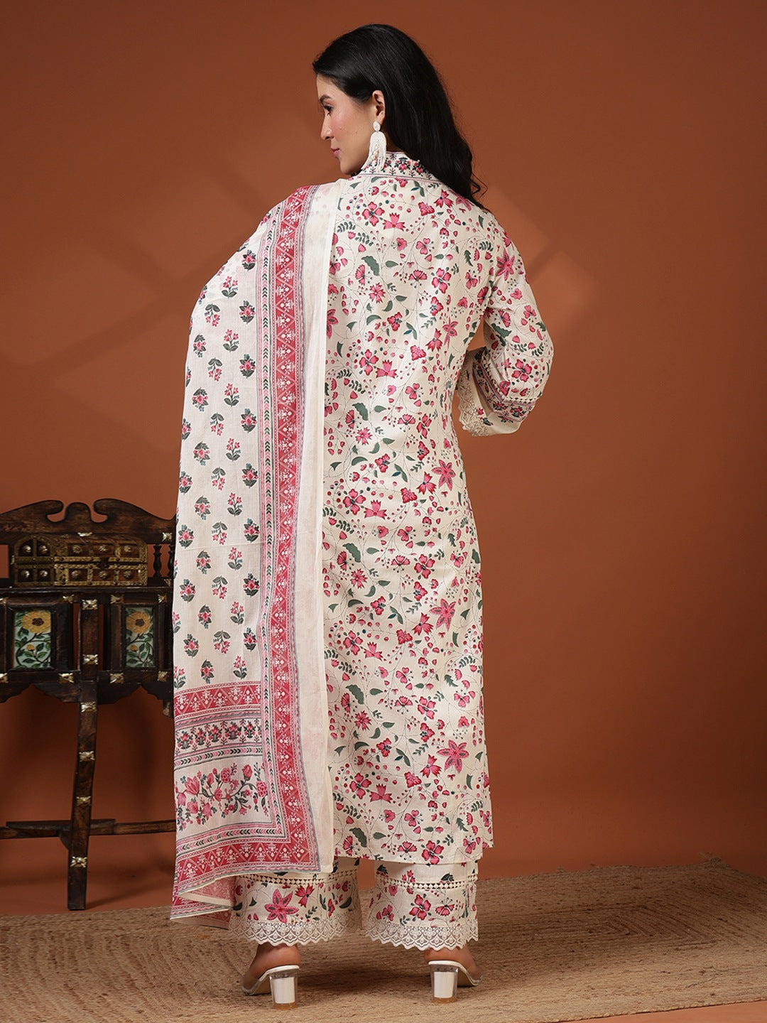 Printed Cotton Blend Kurta With Pant &amp; Dupatta