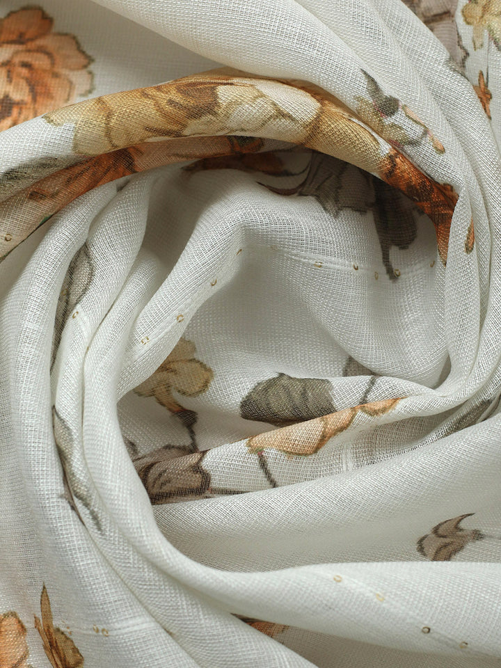 Embroidered Linen Blend Unstitched Suit With Pant &amp; Dupatta