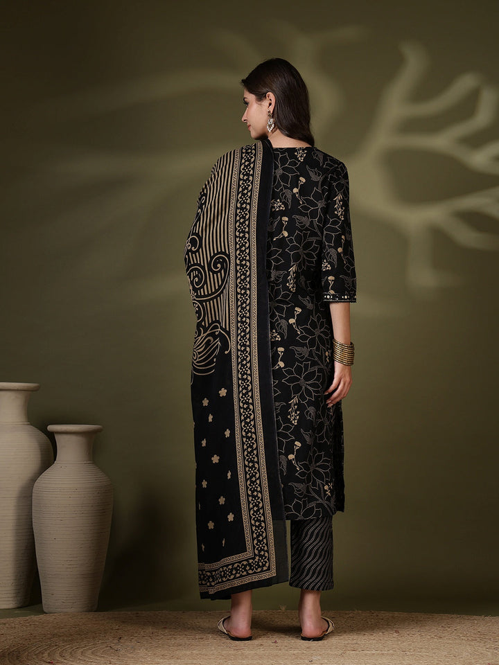 Printed Cotton Blend Kurta With Pant &amp; Dupatta