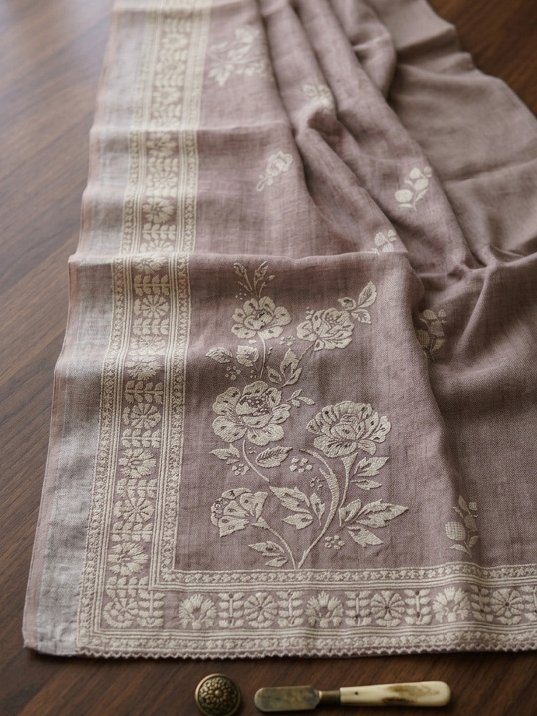 Printed Linen Blend Unstitched Suit With Pant &amp; Dupatta