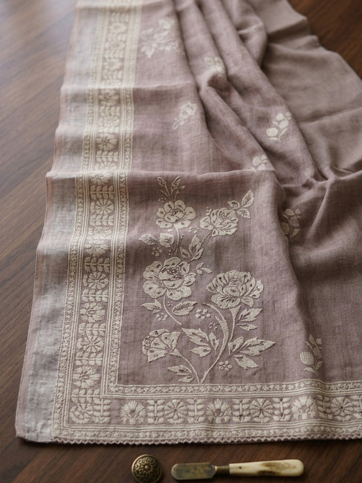 Printed Linen Blend Unstitched Suit With Pant &amp; Dupatta