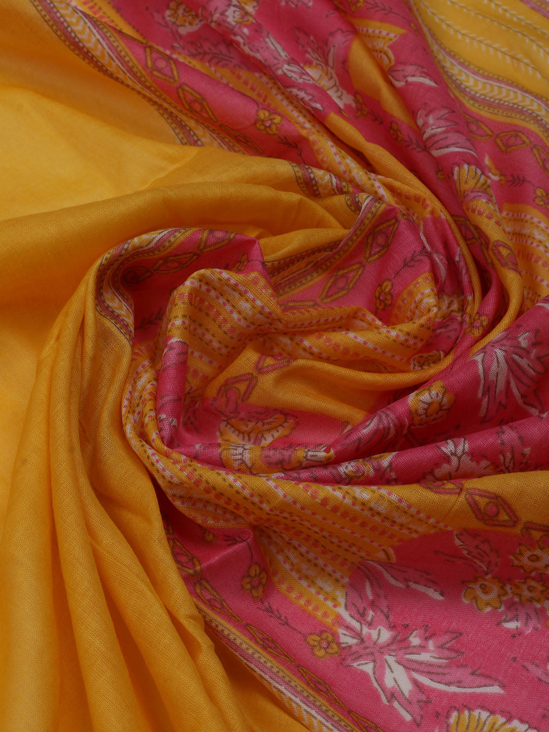 Printed Cotton Blend Unstitched Suit With Dupatta