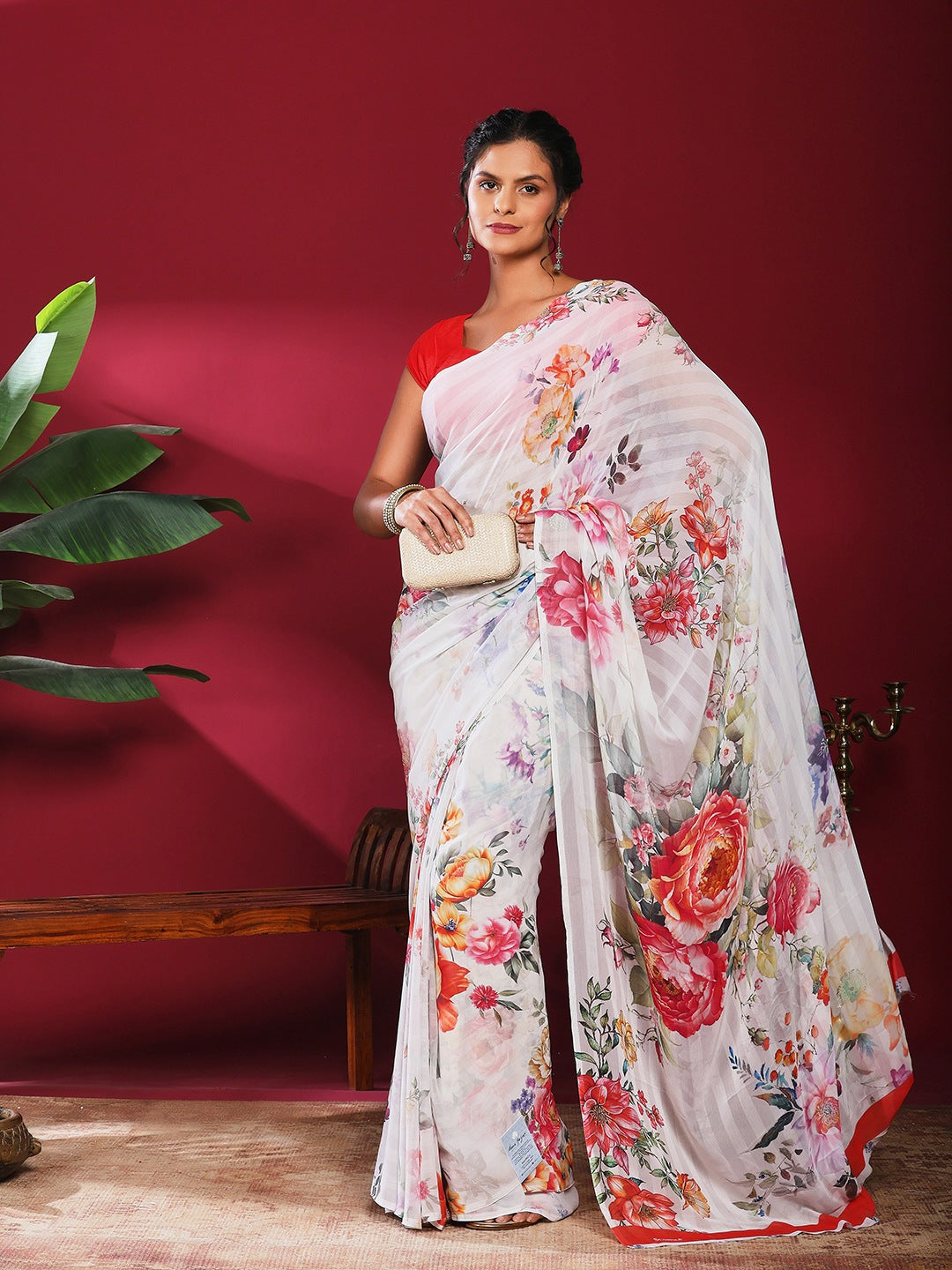 Floral Printed Crepe Saree