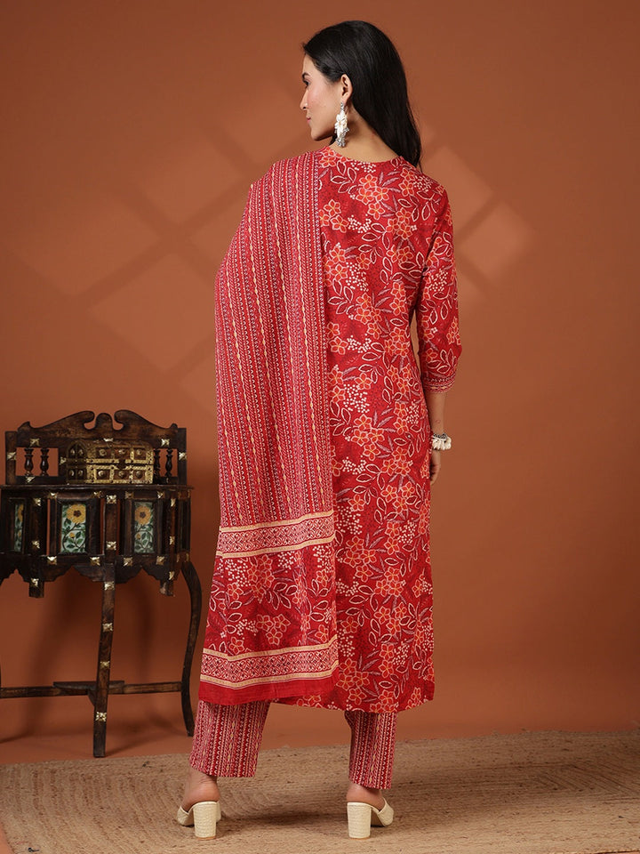 Printed Cotton Blend Kurta With Pant &amp; Dupatta