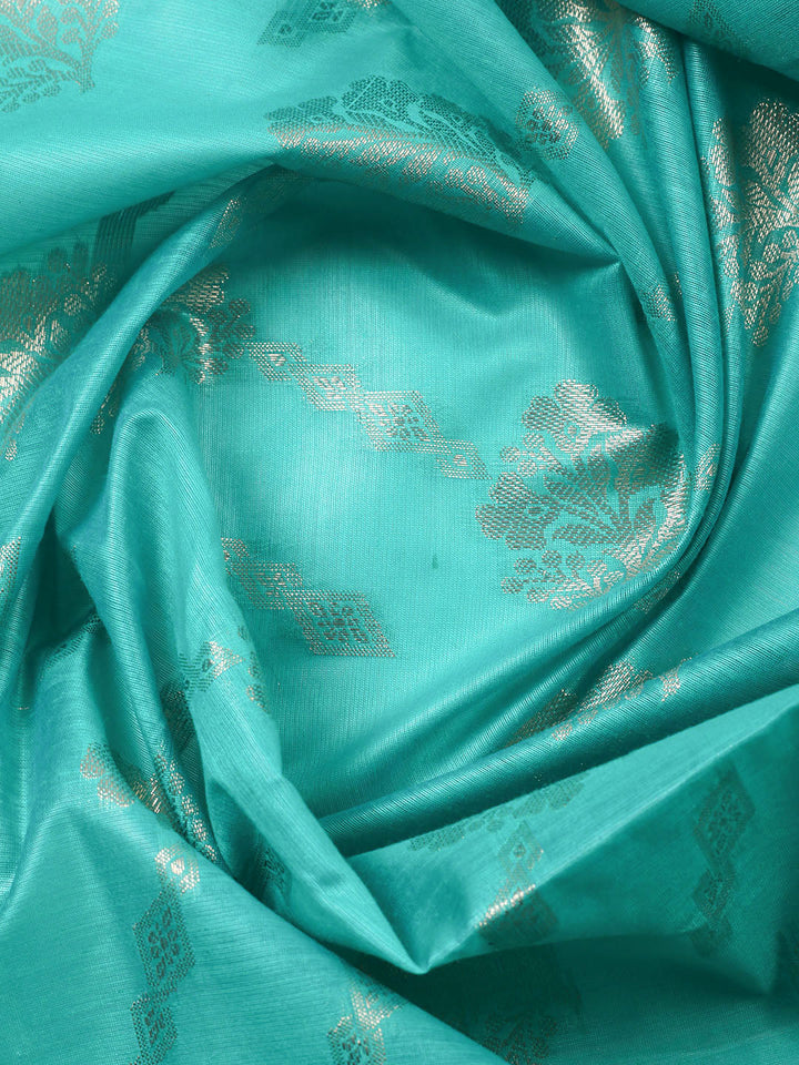 Woven Design Chanderi Unstitched Suit With Pant Dupatta