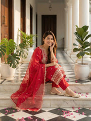 Printed Art Silk Kurta With Pant & Dupatta