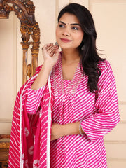 Neck Embroidery Cotton Blend Kurta With Pants & Dupatta