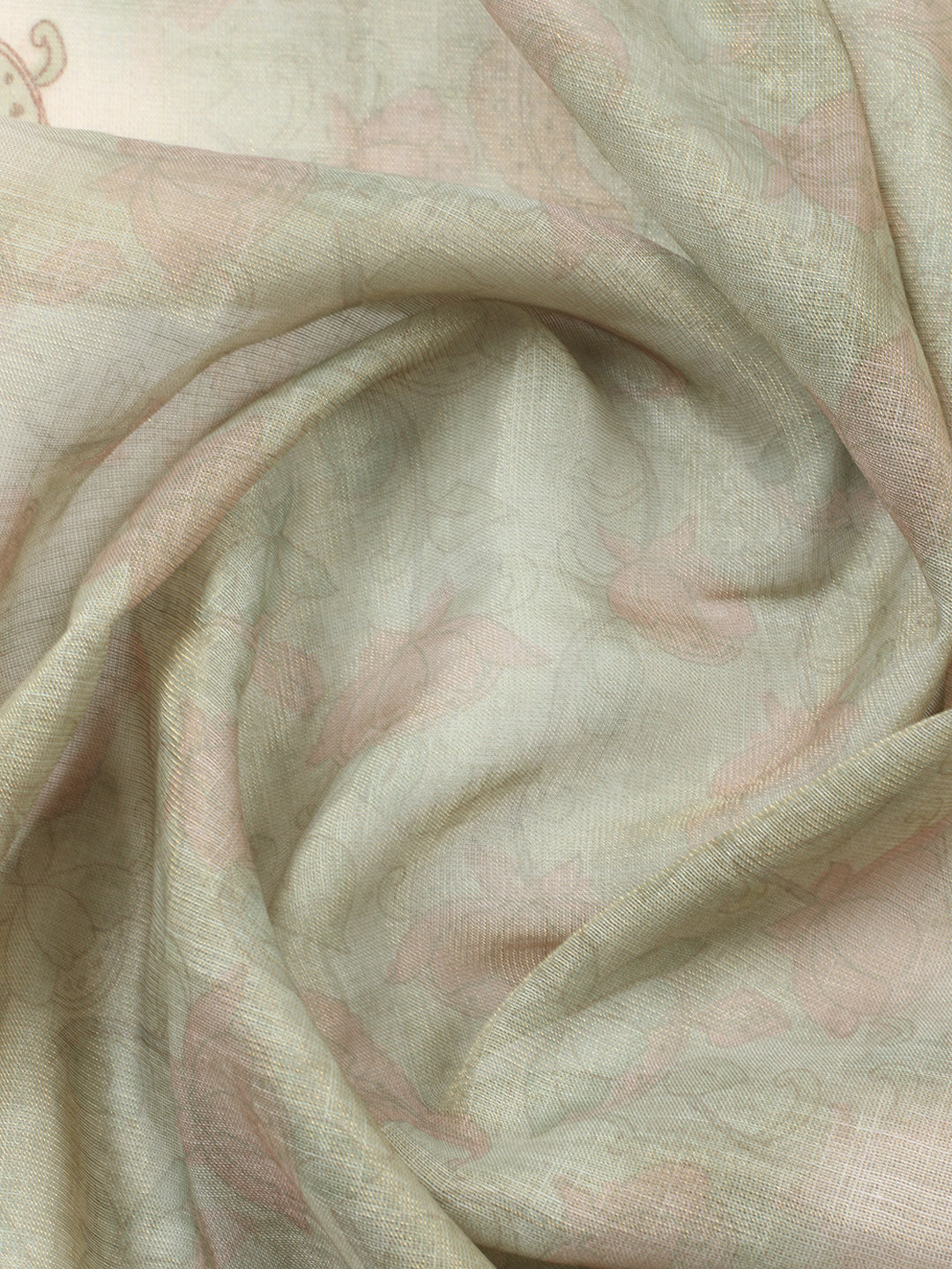 Printed Linen Blend Unstitched Suit With Pant &amp; Dupatta