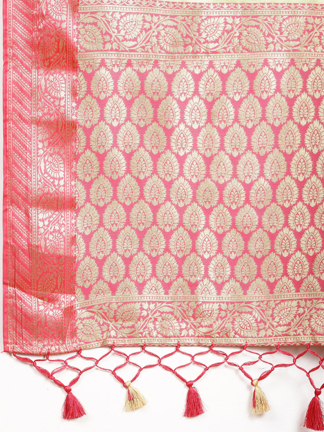 Plain Zari Border Banarasi Woven Saree