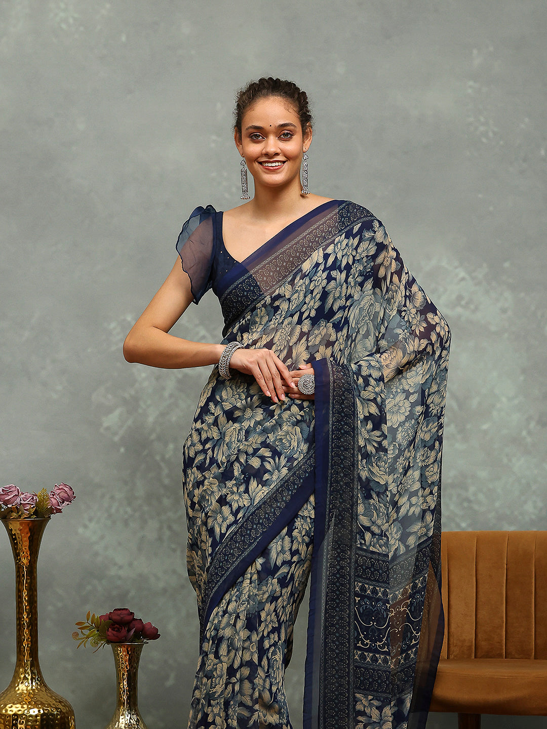 Floral Printed Georgette Saree