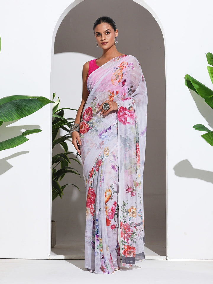 Floral Printed Crepe Saree