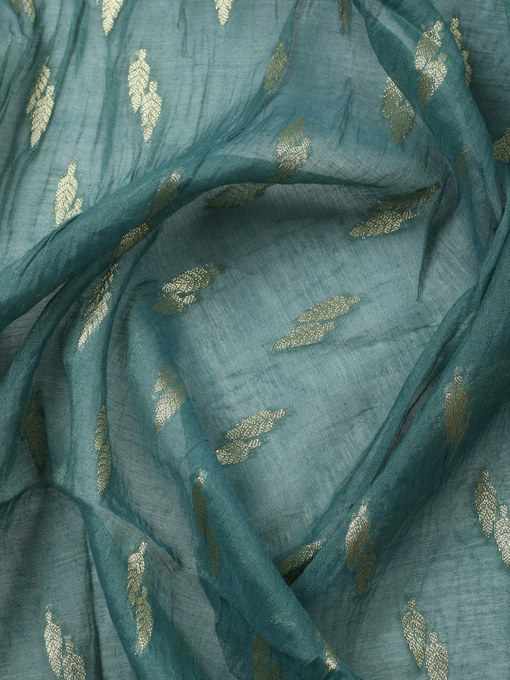 Embroidered Chanderi Unstitched Suit With Pant &amp; Dupatta