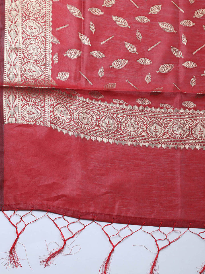 Banarasi Chanderi Unstitched Suit With Pant &amp; Dupatta