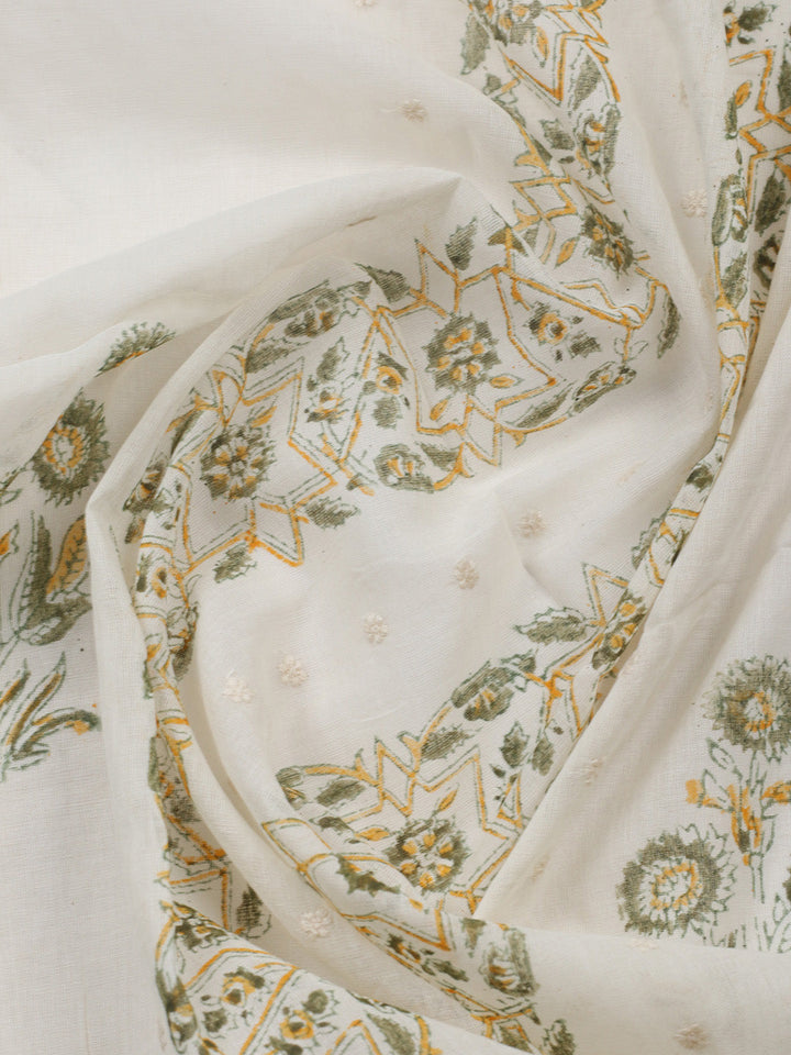 Embroidered Cotton Blend Unstitched Suit With Pant &amp; Dupatta
