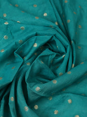 Embroidered Chanderi Cream-Lake Blue Unstitched Suit With Pant & Dupatta