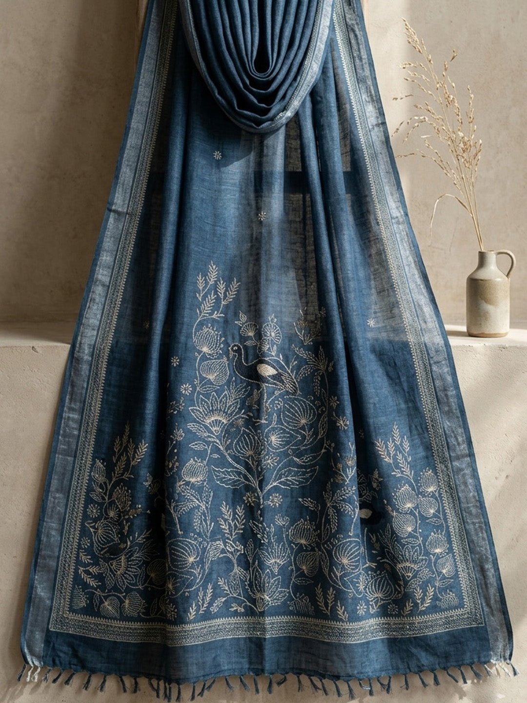 Embroidered Linen Blend Unstitched Suit With Pant &amp; Dupatta