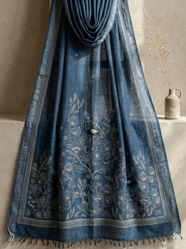Embroidered Linen Blend Unstitched Suit With Pant &amp; Dupatta