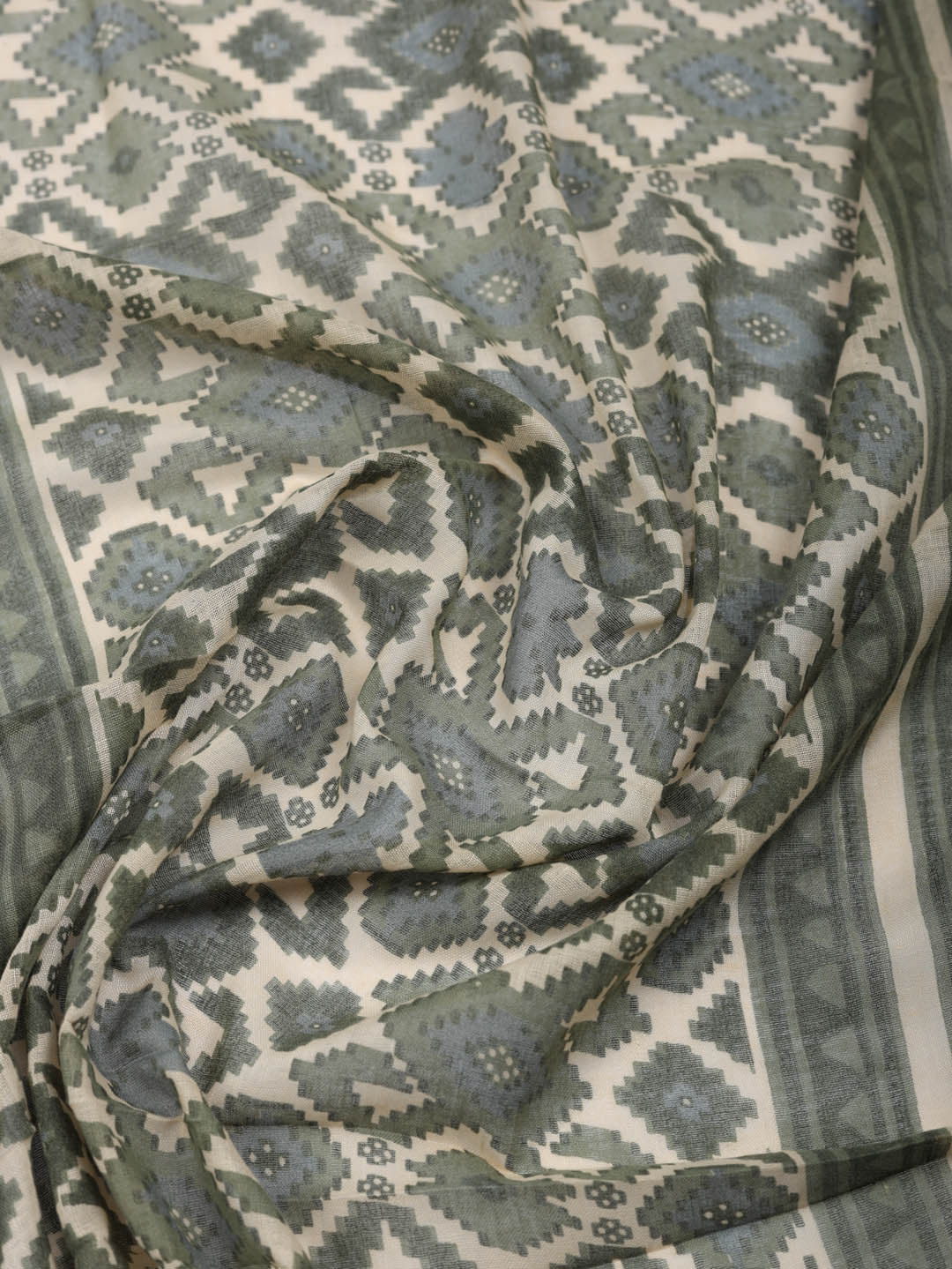 Printed Cotton Blend Unstitched Suit With Pant &amp; Dupatta