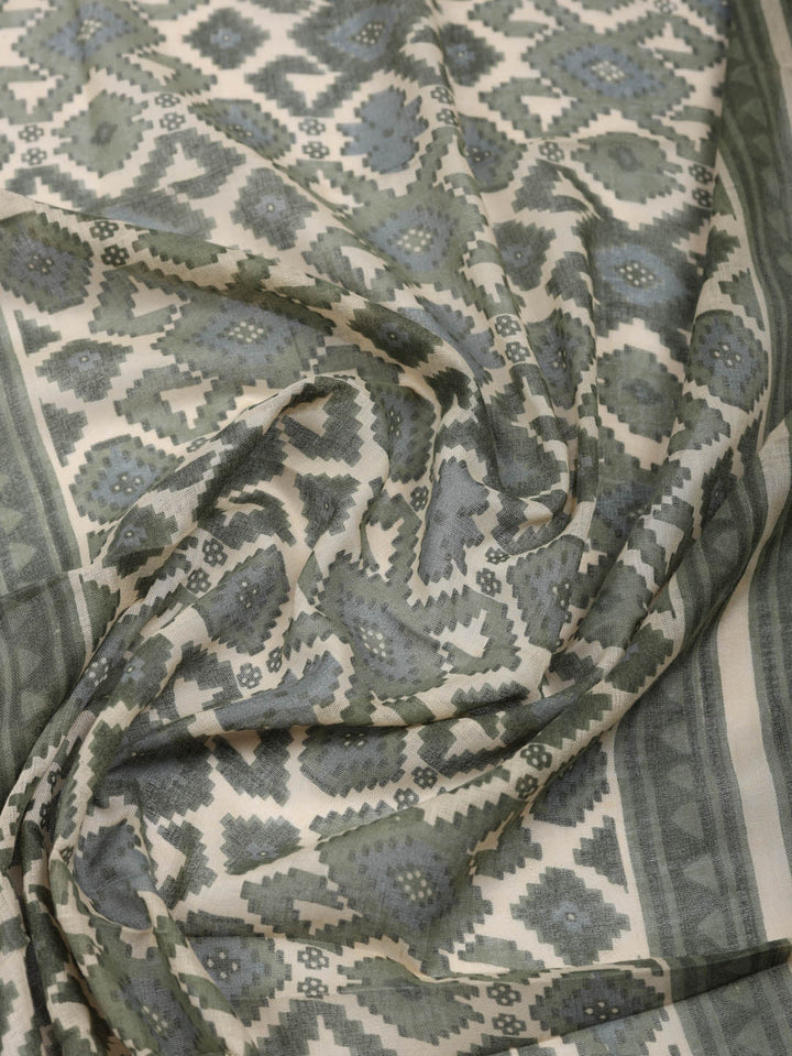 Printed Cotton Blend Unstitched Suit With Pant &amp; Dupatta